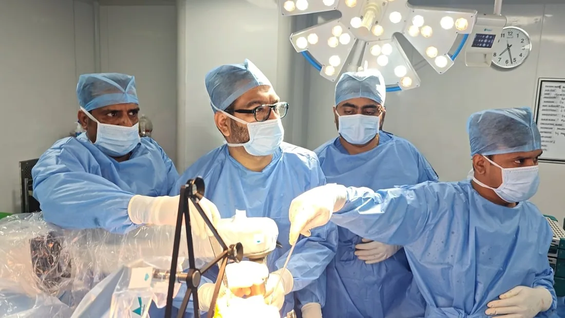 Dr Chetan M Dojode operating with his orthopaedic theatre team in Bengaluru