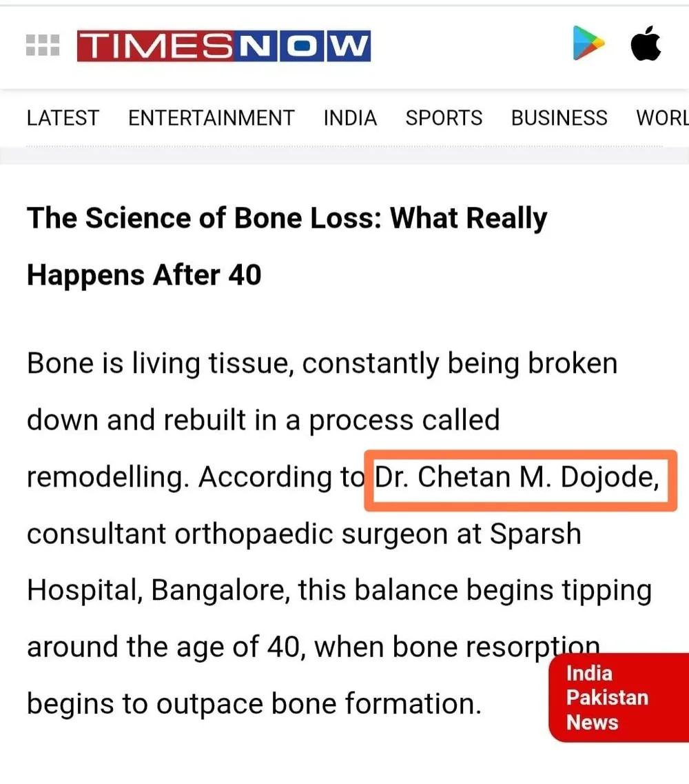 Dr Chetan M Dojode quoted on prevention of osteoporosis in Times Now